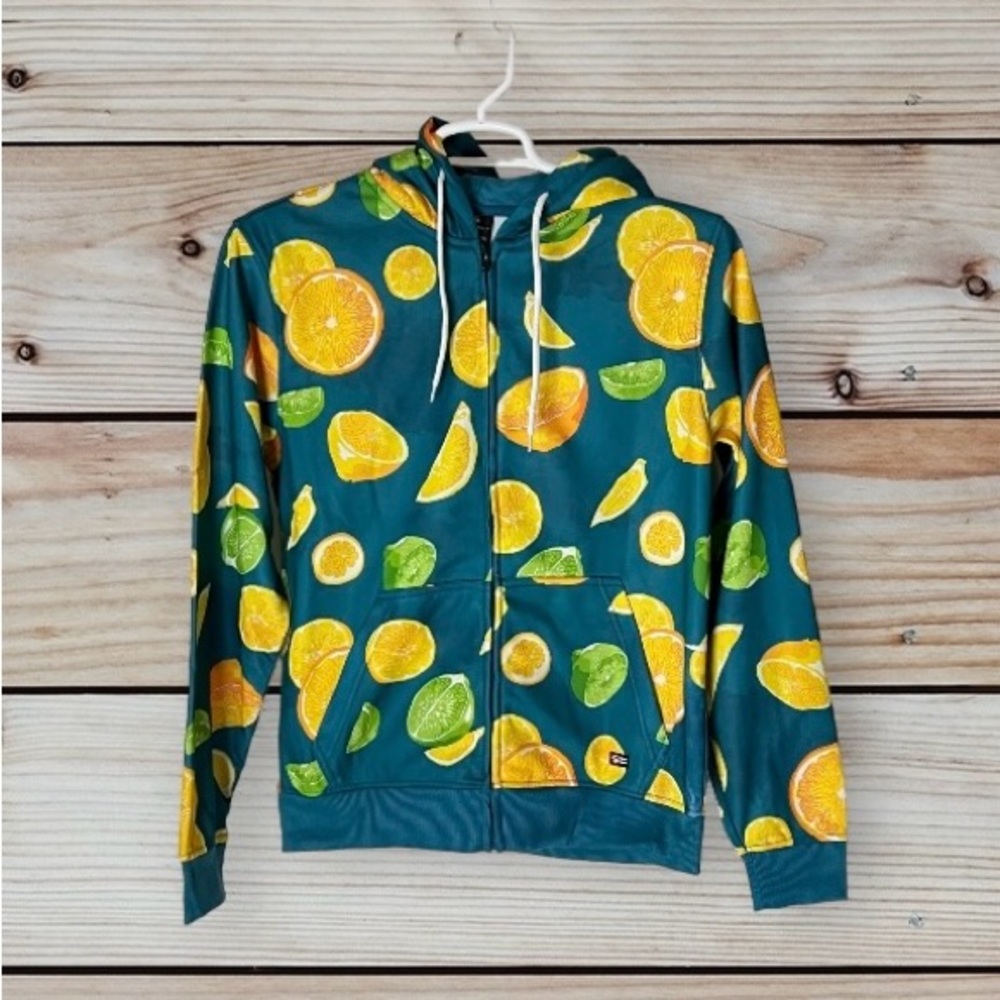 NWT Southpole Men’s Size M Hoodie Zip Up Sweatshirt All over Print Lemons Limes‎